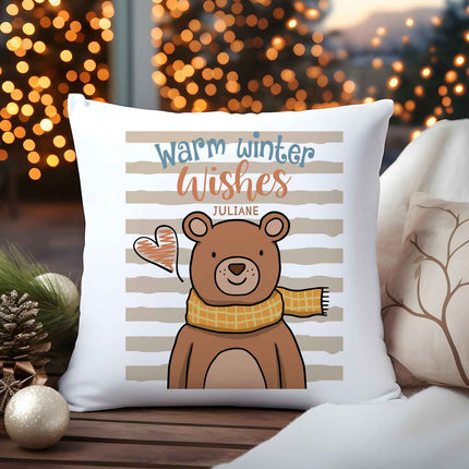 SEO. Kissen mit Weihnachtsmotiv - Warm Winter Wishes - Weihnachtsdeko - Für Frauen & Männer - ohne Füllung Linkreich