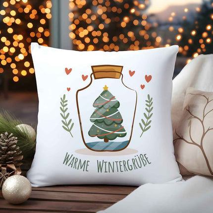 SEO. Kissen mit Weihnachtsmotiv - Warme Wintergrüße - Weihnachtsdeko - Für Frauen & Männer - ohne Füllung Linkreich