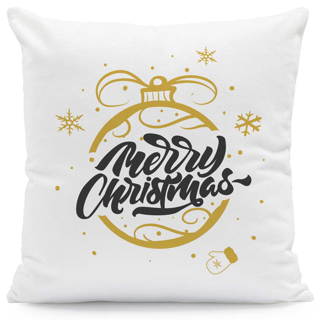 SEO. Kissen mit Weihnachtsmotiv - Weihnachtskugel Gold - Weihnachtsdeko - Geschenk für Frauen & Männer - ohne Füllung Linkreich