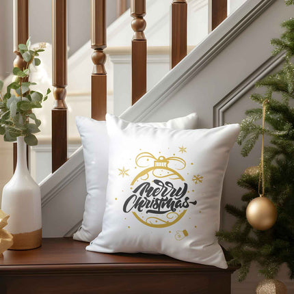SEO. Kissen mit Weihnachtsmotiv - Weihnachtskugel Gold - Weihnachtsdeko - Geschenk für Frauen & Männer - ohne Füllung Linkreich