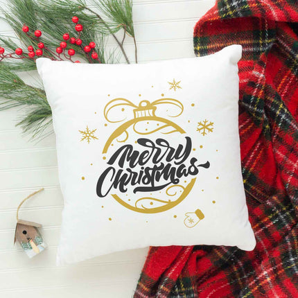 SEO. Kissen mit Weihnachtsmotiv - Weihnachtskugel Gold - Weihnachtsdeko - Geschenk für Frauen & Männer - ohne Füllung Linkreich