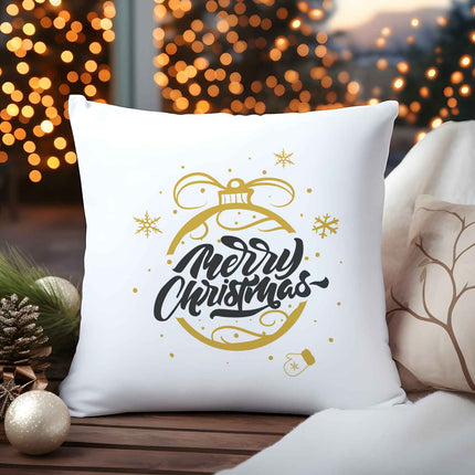 SEO. Kissen mit Weihnachtsmotiv - Weihnachtskugel Gold - Weihnachtsdeko - Geschenk für Frauen & Männer - ohne Füllung Linkreich