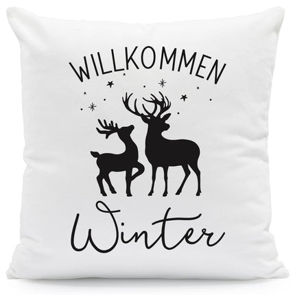 SEO. Kissen mit Weihnachtsmotiv - Willkommen Winter - Weihnachtsdeko - Geschenk für Frauen & Männer - ohne Füllung Linkreich