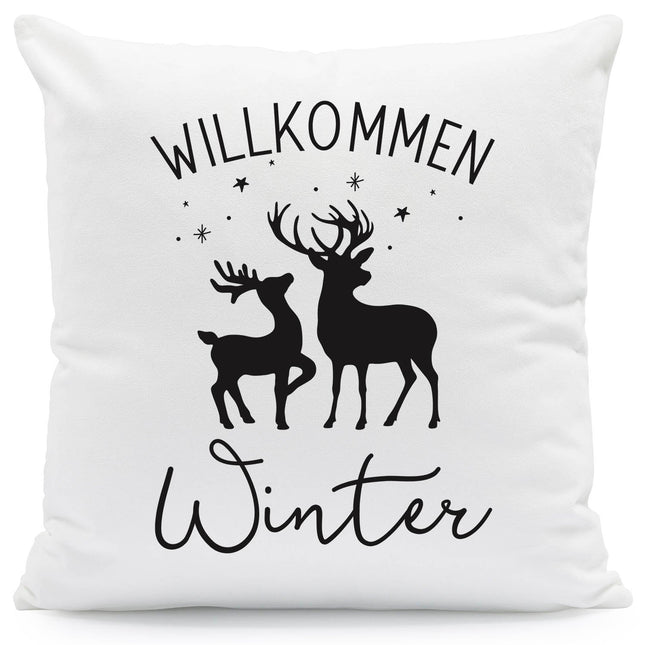 SEO. Kissen mit Weihnachtsmotiv - Willkommen Winter - Weihnachtsdeko - Geschenk für Frauen & Männer - ohne Füllung Linkreich