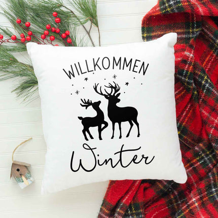 SEO. Kissen mit Weihnachtsmotiv - Willkommen Winter - Weihnachtsdeko - Geschenk für Frauen & Männer - ohne Füllung Linkreich