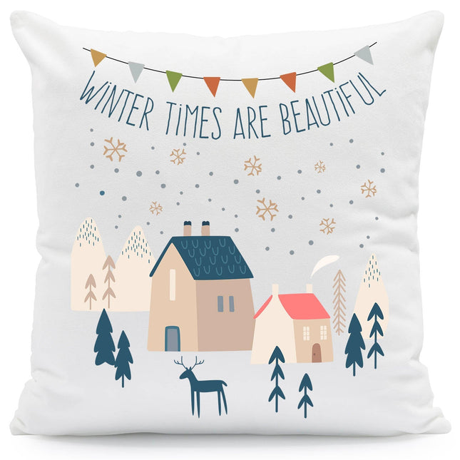 SEO. Kissen mit Weihnachtsmotiv - Winter times are beautiful - Weihnachtsdeko - Geschenk für Sie & Ihn - ohne Füllung Linkreich