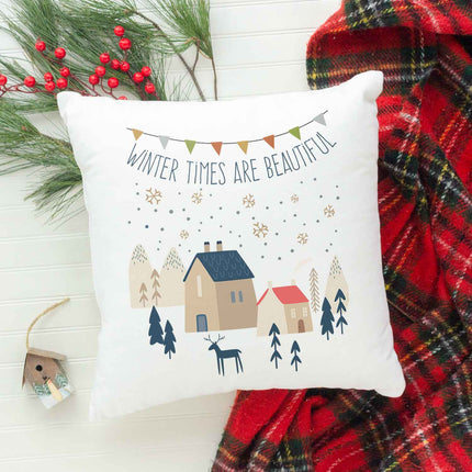SEO. Kissen mit Weihnachtsmotiv - Winter times are beautiful - Weihnachtsdeko - Geschenk für Sie & Ihn - ohne Füllung Linkreich
