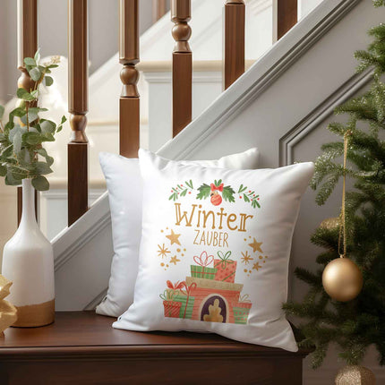 SEO. Kissen mit Weihnachtsmotiv - Winterzauber - Weihnachtsdeko - Geschenk für Frauen & Männer - ohne Füllung Linkreich