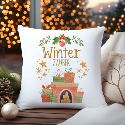 SEO. Kissen mit Weihnachtsmotiv - Winterzauber - Weihnachtsdeko - Geschenk für Frauen & Männer - ohne Füllung Linkreich