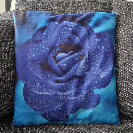 SEO. Kissenbezug Natur - Blaue Eisrose / Blume - 45cm x 45cm - Linkreich