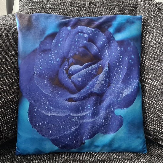 SEO. Kissenbezug Natur - Blaue Eisrose / Blume - 45cm x 45cm - Linkreich