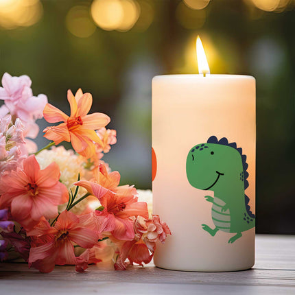 SEO. Kleine Geburtstagskerze "Kleine Dinos Geburtstag" mit Namen und Alter - Linkreich