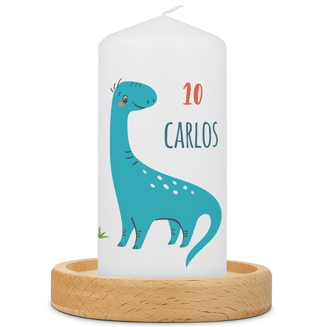 SEO. Kleine Geburtstagskerze "Langhals Dinos Geburtstag" mit Namen und Alter - Linkreich