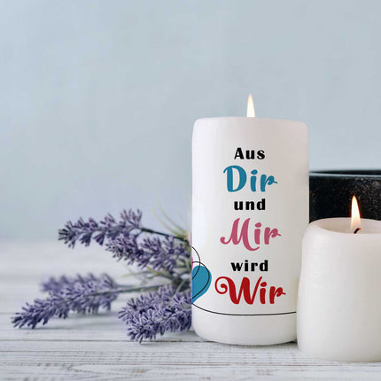 SEO. Kleine Kerze "Aus Dir und Mir wird Wir" - Rosa Linkreich