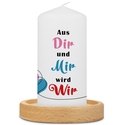 SEO. Kleine Kerze "Aus Dir und Mir wird Wir" - Rosa Linkreich