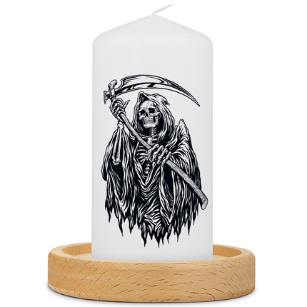 SEO. Kleine Kerze "Grim Reaper" mit Namen zu Halloween - Nein danke! Linkreich