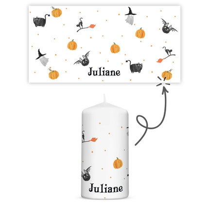 SEO. Kleine Kerze "Halloween Motive" mit Namen - Linkreich