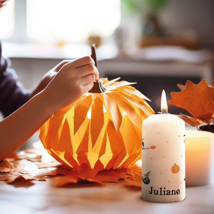 SEO. Kleine Kerze "Halloween Motive" mit Namen - Linkreich