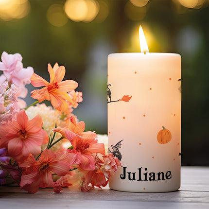 SEO. Kleine Kerze "Halloween Motive" mit Namen - Linkreich