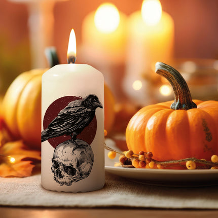 SEO. Kleine Kerze "Halloween Rabe" mit Namen - Linkreich
