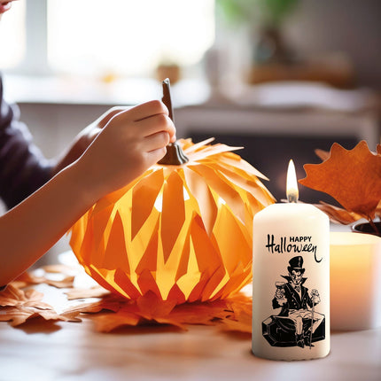 SEO. Kleine Kerze "Happy Halloween" mit Namen - Sensenmann Linkreich