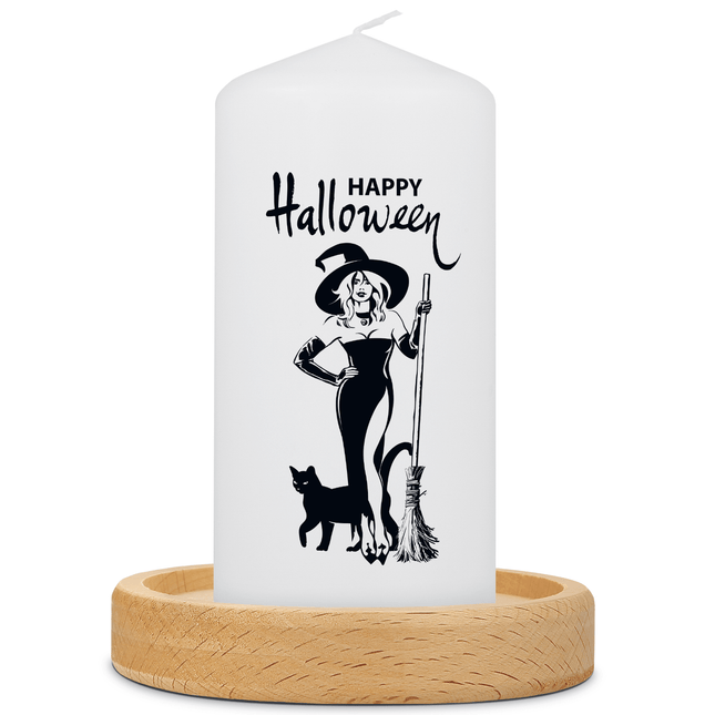 SEO. Kleine Kerze "Happy Halloween" mit Namen - Hexe Linkreich