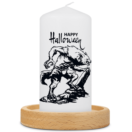 SEO. Kleine Kerze "Happy Halloween" mit Namen - Werwolf Linkreich