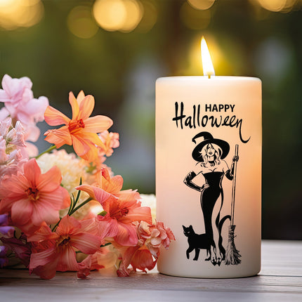 SEO. Kleine Kerze "Happy Halloween" mit Namen - Sensenmann Linkreich
