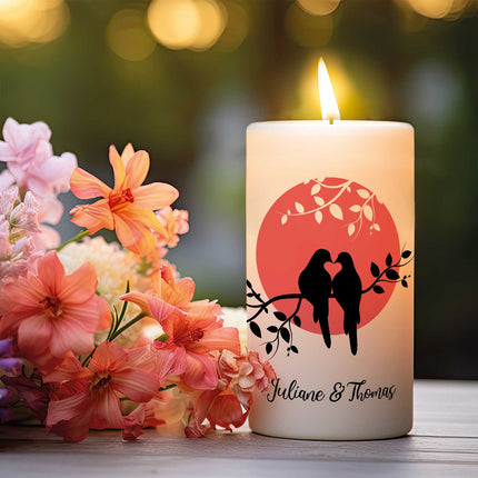 SEO. Kleine Kerze "Lovebird Sunset" für Paare mit Namen - Nein danke! Linkreich