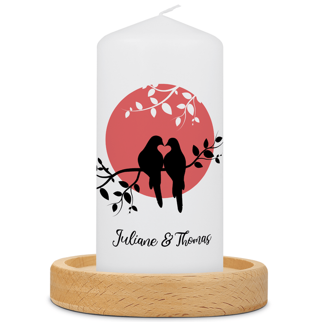SEO. Kleine Kerze "Lovebird Sunset" für Paare mit Namen - Nein danke! Linkreich