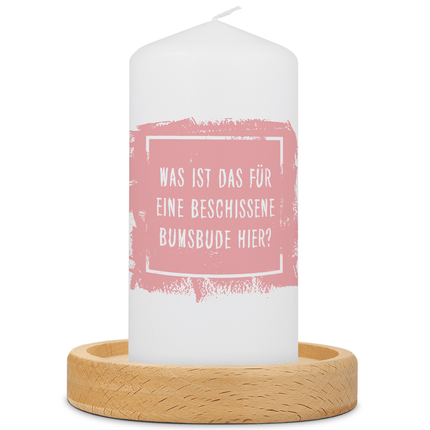 SEO. Kleine Kerze mit Spruch "Bumsbude" - Rosa Linkreich