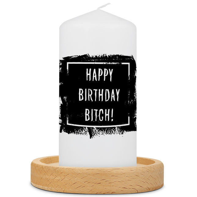 SEO. Kleine Kerze mit Spruch "Happy Birthday Bitch!" - Schwarz Linkreich