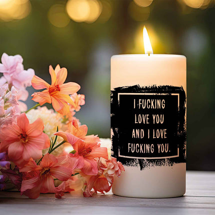 SEO. Kleine Kerze mit Spruch "I Fucking Love You" - Rosa Linkreich