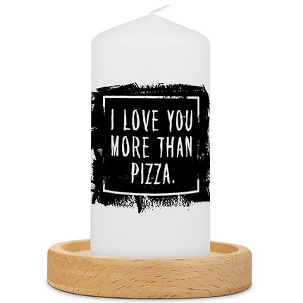 SEO. Kleine Kerze mit Spruch "I Love You more than Pizza" - Schwarz Linkreich