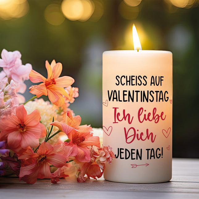 SEO. Kleine Kerze mit Spruch - "Scheiss auf Valentinstag" - Linkreich