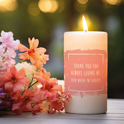 SEO. Kleine Kerze mit Spruch "Thank You for always Loving Me" - Rosa Linkreich