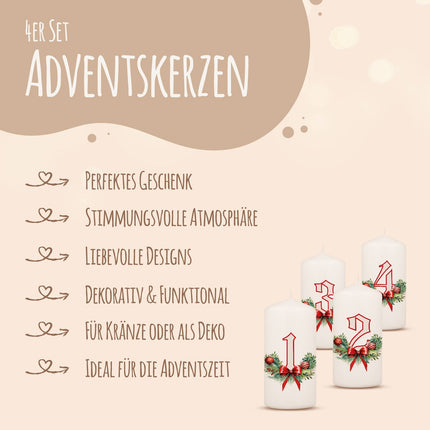 SEO. Kleine Kerzen "Advent Floral" - Adventskerzen im 4er Set - Linkreich