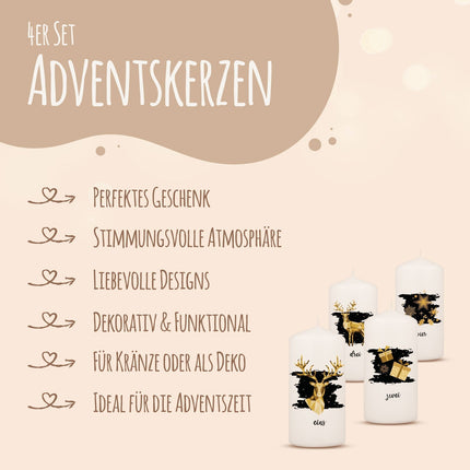 SEO. Kleine Kerzen "Advent Geometrisch Gold" - Adventskerzen im 4er Set - Linkreich