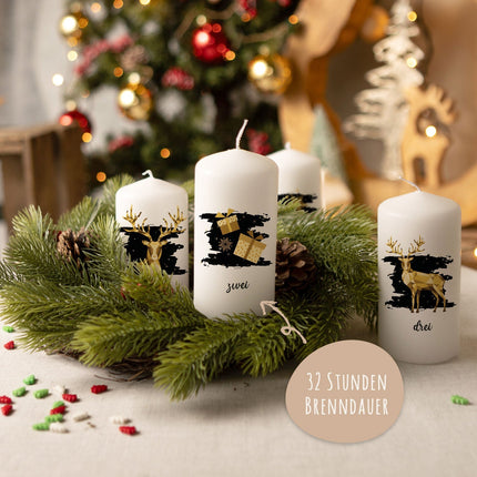 SEO. Kleine Kerzen "Advent Geometrisch Gold" - Adventskerzen im 4er Set - Linkreich