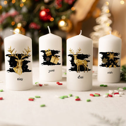 SEO. Kleine Kerzen "Advent Geometrisch Gold" - Adventskerzen im 4er Set - Linkreich