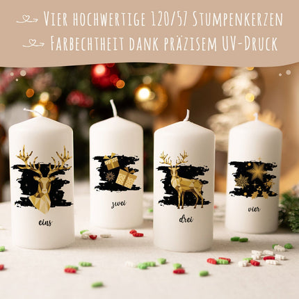 SEO. Kleine Kerzen "Advent Geometrisch Gold" - Adventskerzen im 4er Set - Linkreich