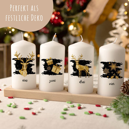 SEO. Kleine Kerzen "Advent Geometrisch Gold" - Adventskerzen im 4er Set - Linkreich