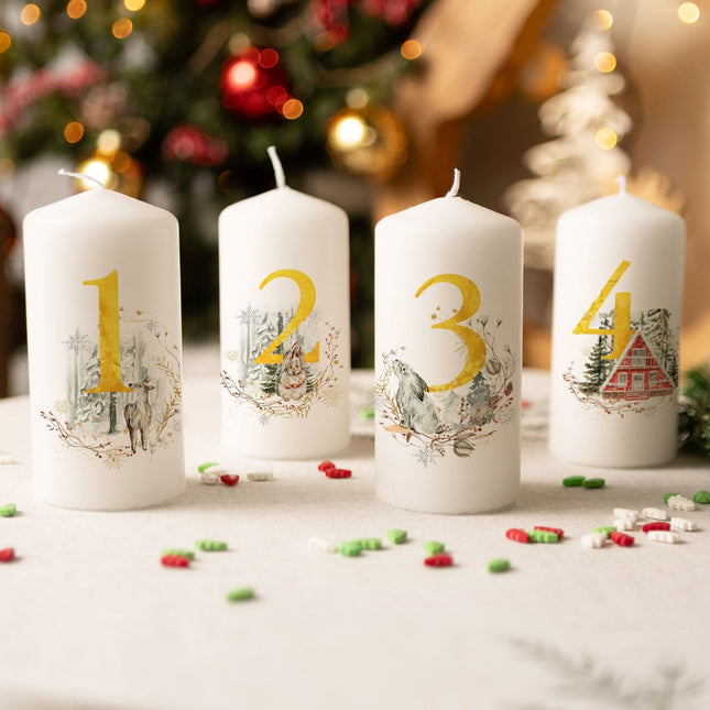 SEO. Kleine Kerzen "Advent Goldziffern" - Adventskerzen im 4er Set - Linkreich