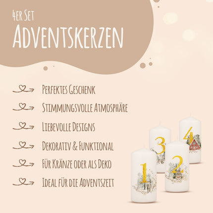 SEO. Kleine Kerzen "Advent Goldziffern" - Adventskerzen im 4er Set - Linkreich