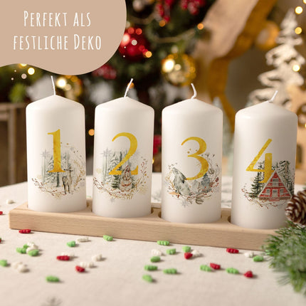 SEO. Kleine Kerzen "Advent Goldziffern" - Adventskerzen im 4er Set - Linkreich