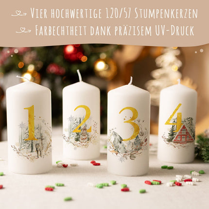 SEO. Kleine Kerzen "Advent Goldziffern" - Adventskerzen im 4er Set - Linkreich