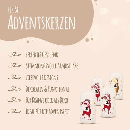 SEO. Kleine Kerzen "Advent Hirsch" - Adventskerzen im 4er Set - Linkreich