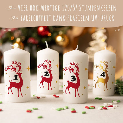 SEO. Kleine Kerzen "Advent Hirsch" - Adventskerzen im 4er Set - Linkreich