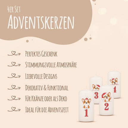 SEO. Kleine Kerzen "Advent Hunde" - Adventskerzen im 4er Set - Linkreich