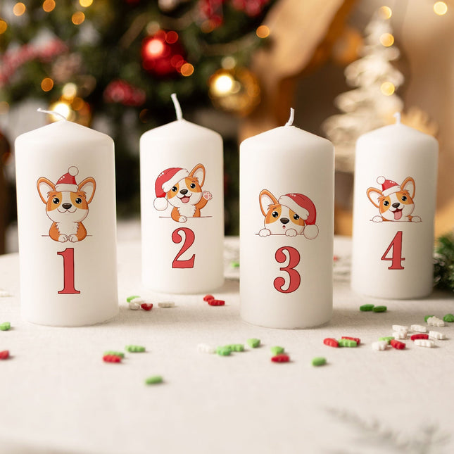 SEO. Kleine Kerzen "Advent Hunde" - Adventskerzen im 4er Set - Linkreich